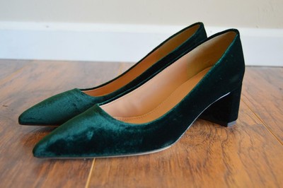 green velvet block heels