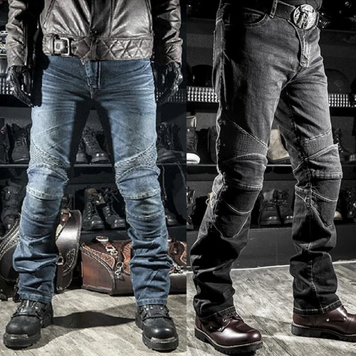 Men Motorcycle Jeans Motorbike Casual Stretch Skinny Slim Fit Pants With Armors- - Picture 2 of 18
