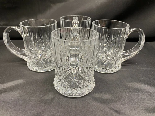 Set of 4 ~ Cristal D'Arques Durand "CHANTILLY" Cut Crystal ~ Mugs ~ 4 1/8" Tall