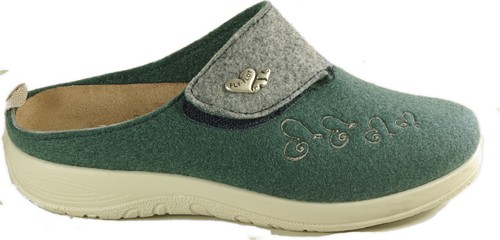 Fly Flot Damen Hausschuhe Textil Filz Clogs Pantoffeln grün Wechselfußbett NEU - Bild 2 von 4