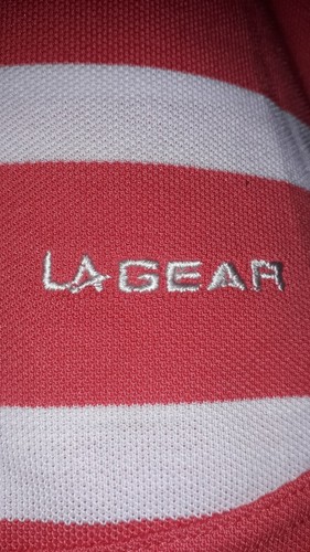 NEW-LA GEAR Red White Striped Short-Sleeved Cotton Blend Polo Shirt Top-Size 16 - Picture 5 of 6