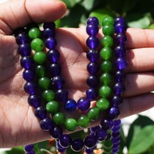 662 Cts 3 Strand Real Purple Amethyst & Green Jade  Beaded Necklace AK 32 E458
