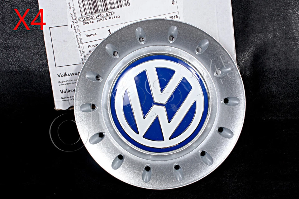 Tapacubos original VW Beetle 4x plata brillante/azul/blanco para llanta: 1C0601149CGTT Foto 3 de 4