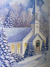 Vtg Unused Christmas Card Religious Glitter Church Let Us Adore Him Lot 16