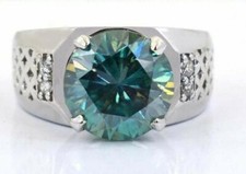 5 Ct Blue Treated Diamond Men's Ring in 925 Sterling Silver With Certificate