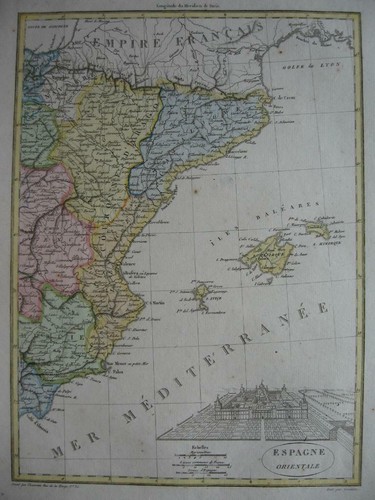 1812 LAPIE - Map EASTERN SPAIN Baleares Barcelona Valencia