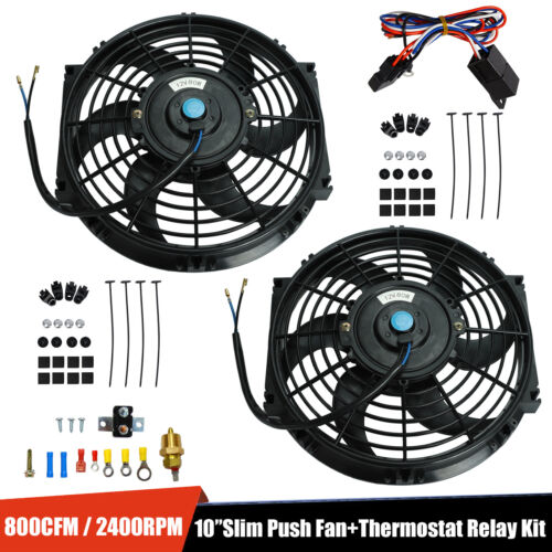 2X 10" Electric Radiator Cooling Fan w/ Thermostat Relay & Mounting Kit Black - Picture 1 of 11