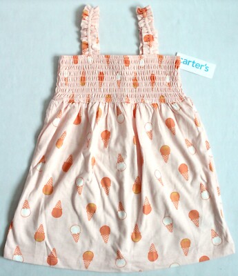 Carter's Toddler Girls 4T Ice Cream Jersey Dress Pink 2R253010 Smocked |  eBay