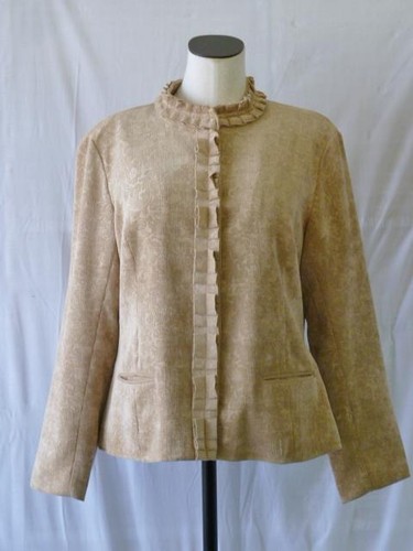 Chicos Romantic Ruffle Floral-Paisley Jacquard Flocked Pinwale Snap Jacket~2=M/L - Picture 5 of 12
