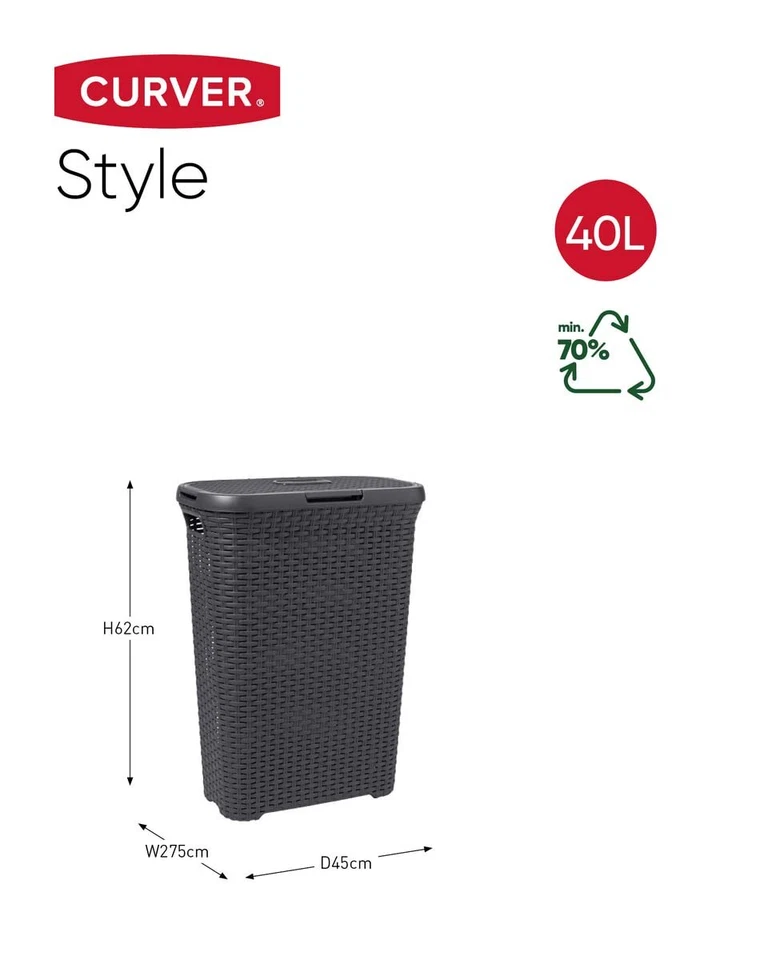 Coffre à Linge Sale Style 40L avec Couvercle - Aspect Rotin Texturé Bonne Aér... - Bild 2 von 4