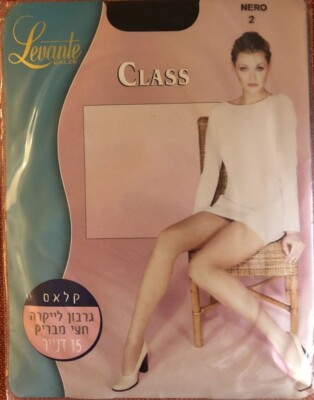 Levante Calze Class Nero Black Sheer Pantyhose with Lycra 15 Denier Size 2 NEW