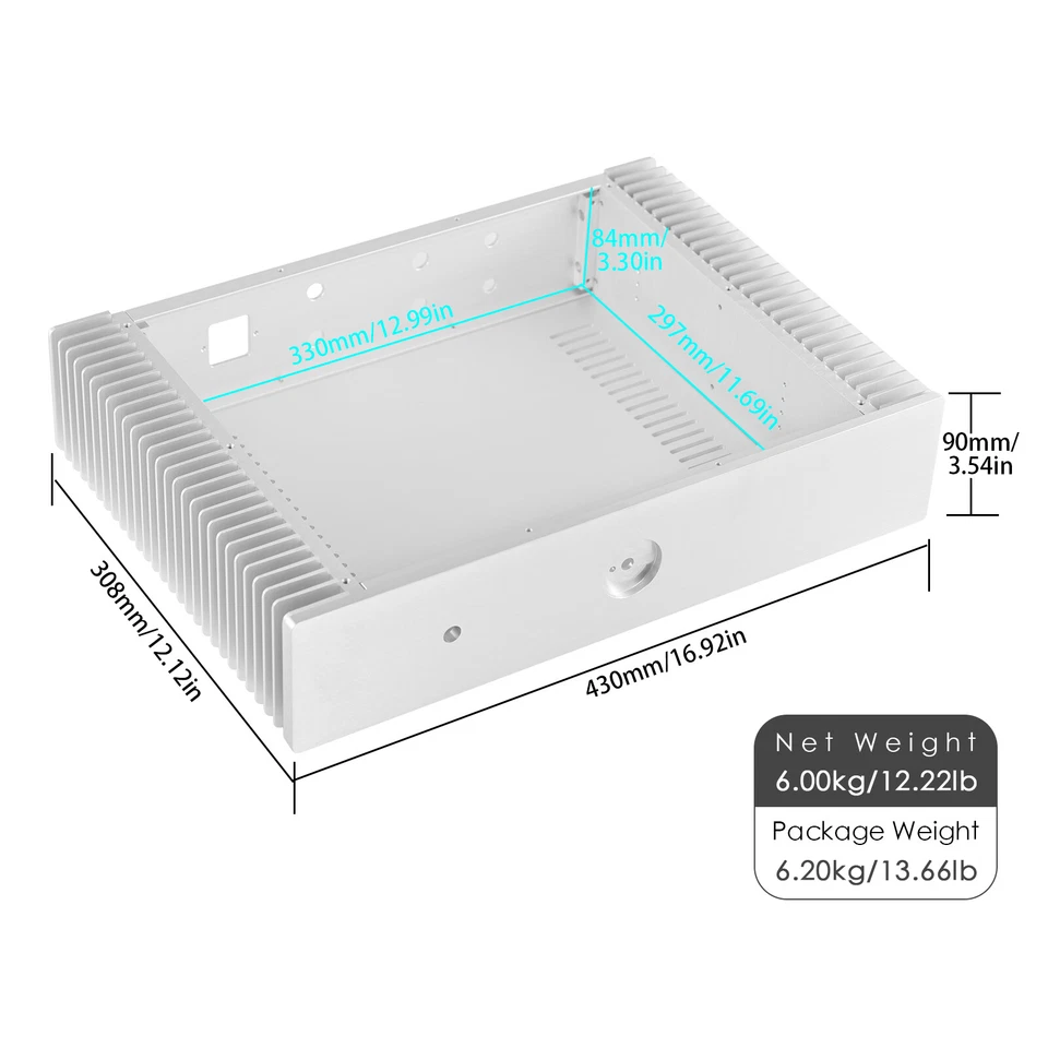 Großes Klass A Verstärker Aluminiumgehäuse DIY Amplifier Chassis 430×308×90mm - Bild 2 von 4