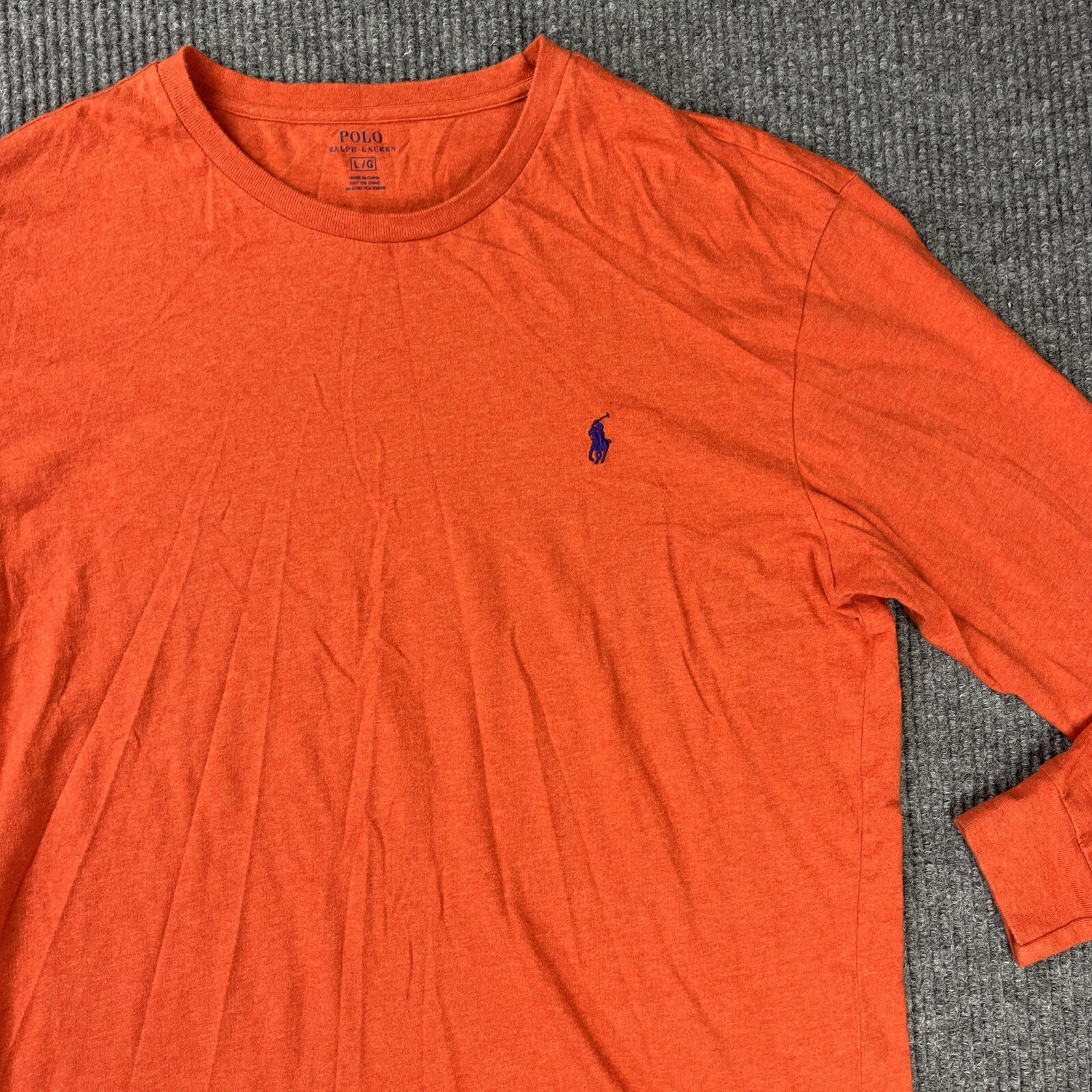 Polo Ralph Lauren camicia uomo grande arancione logo viola pony casual manica lunga