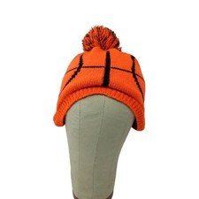 Place 1989 Toddler Beanie Hat Size 2T-3T M/M Orange Black Basketball Pom Pom