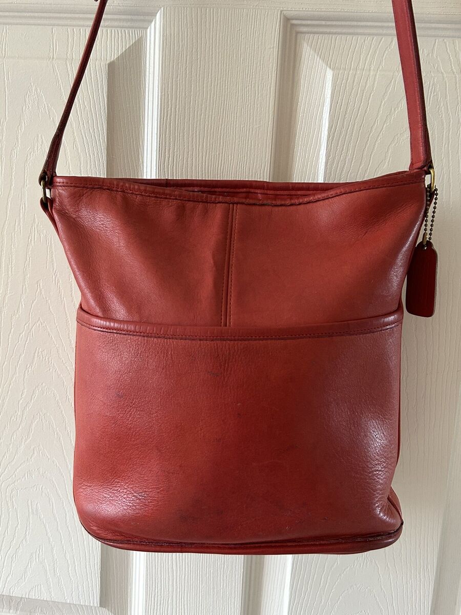 Vintage Coach Bucket Bag Style 9075 Purse Red Leather Lightweights