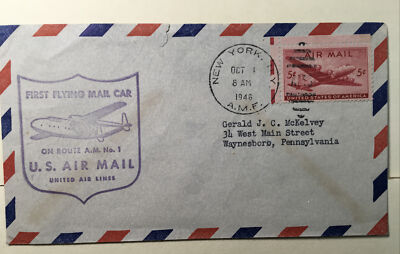 NANEE-B) US COVER FIRST FLYING MAIL CAR, 9-25-1946,SC#C32, NEW YORK NY. BK745