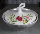 Vintage MCM Red Wing Lilac Spice Floral Butterfly 9" Covered Serving Bowl USA
