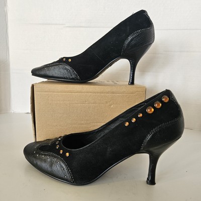 Daniel Hechter High Heels Womens Size 9 Black Orange Studded Leather Pumps Shoes