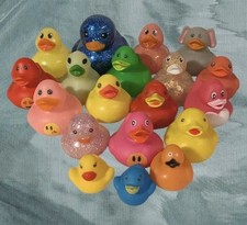 19 Rubber Ducks Glitter Colorful Rainbow Ducky Blue Red Pink Elephant Bath Lot