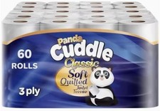 60 Panda Cuddle Toilet Roll Tissue 3 Ply Soft Quilted Ultra Strong Luxury