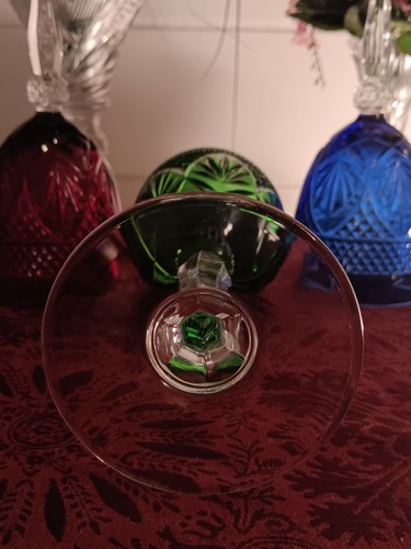 CRISTAL D'ARQUES DURAND ANTIQUE EMERALD, RUBY & SAPPHIRE WATER GOBLETS SET OF 3 - Picture 5 of 18