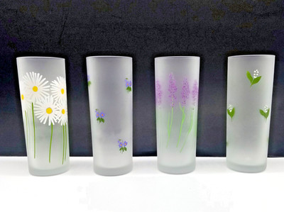 Set of 4 Dartington Designs Frosted Wildflower Highball Drinking Glasses  France