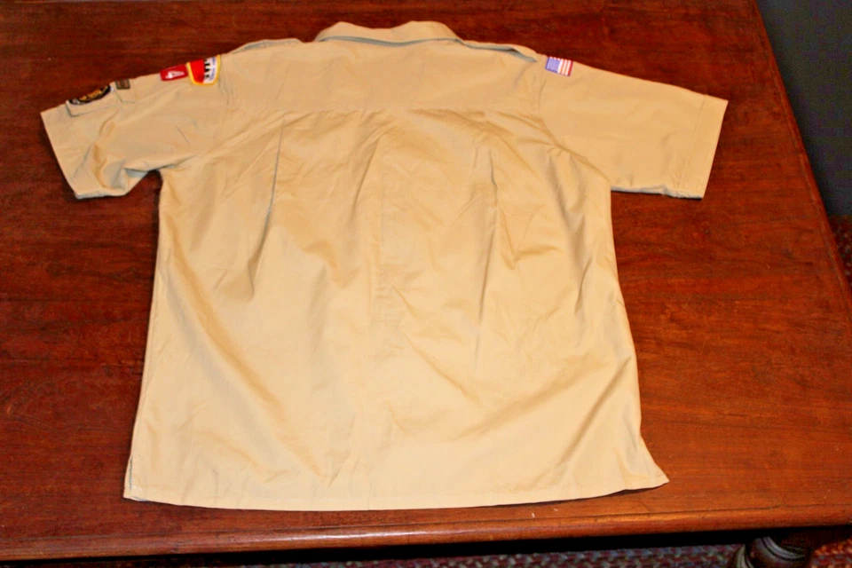 美国童子军 BSA 男式衬衫棕褐色 X 大号 XL 缝纫补丁短袖 — 第 4/4 张图片