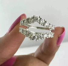 Lab Created Diamond enhancer ring Guard in 14K White Gold Plated Round Cut