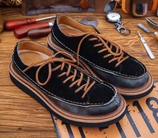 Retro Men's Splicing color Lace up Round Toe Boots Suede Work Driving Shoes