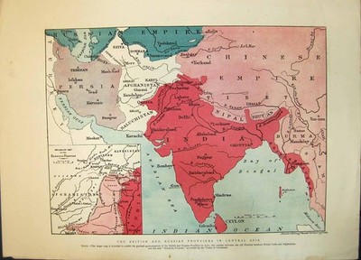 Original alter antiker Druck Karte Britisch Russische Grenzen Zentralasien 1879 19.