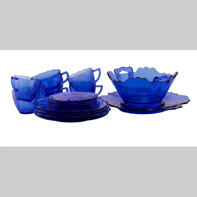 Vintage Hazel Atlas Table Glass Service for 4 in Ritz Blue 16pc