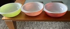 VINTAGE PYREX 1950's Set. One Is Pink One Is Red and One Is Green