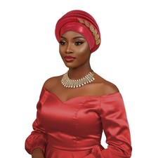 African Women Rhinestone Headwrap Cap Multi-Layer Headwear Gele Headtie Turban