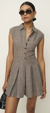 Fabulous Reformation Arella Brown Check Linen Dress Size 12