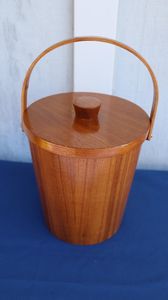 Vintage Coronet MCM Teak Ice Bucket with Tongs - Japan - 9.5" - TIKI BAR