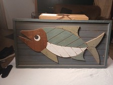 PRIMITIVE Handmade Nautical Decor Ocean Beach House SAIL SUN FISH Wall Art...P