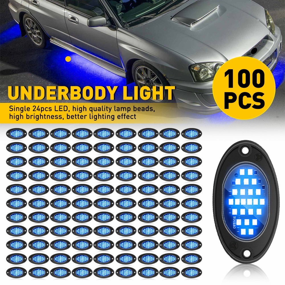 100 Pods Blue Under LED Car Underglow Underbody System Neon Light Kit Waterproof