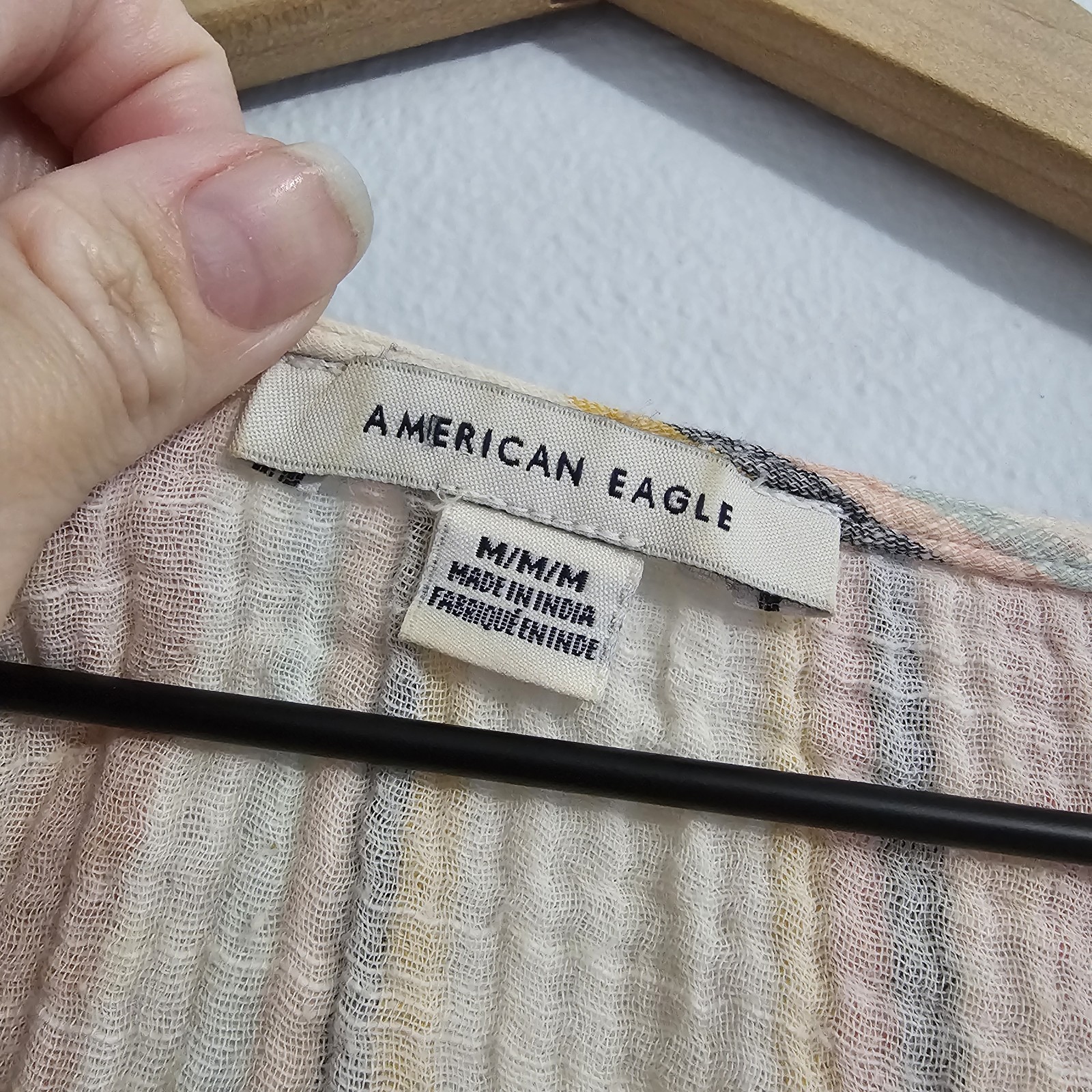 American Eagle Cropped Button Down Multi Colored … - image 5