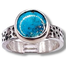 925 Sterling Blue Turquouise Gemstone Silver Hammered Band Ring 10mm Size 7.25