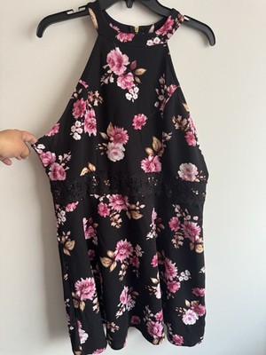 EUC No Boundaries Black Pink Floral Lace Detail Dress Juniors Size 3X (21)