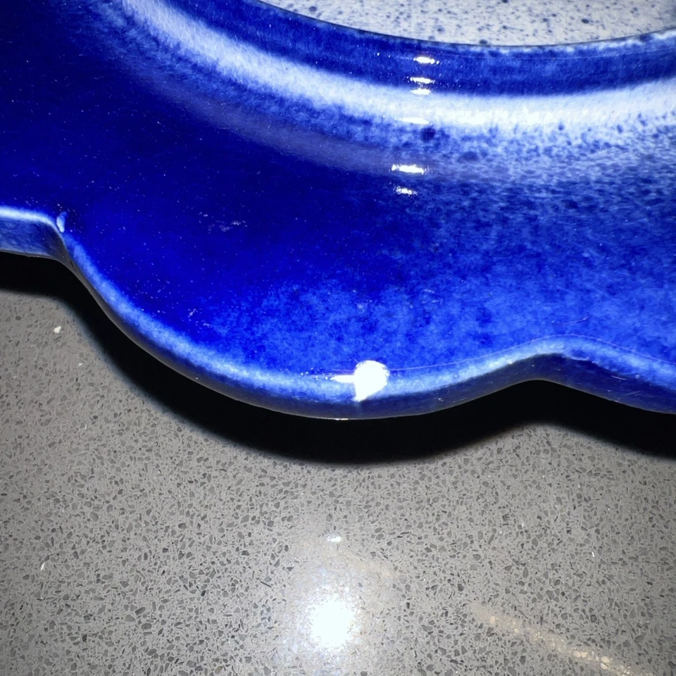 Plato abovedado de mantequilla de queso cubierto esmaltado cerámica gres vintage azul cobalto Foto 3 de 4