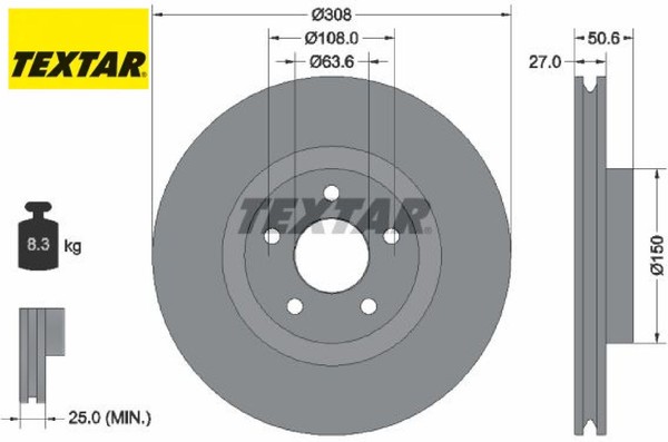 2X Bremsscheibe Textar 92306703 2 Bremsscheiben Vorderachse Vorne FüR Ford-image