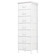 White Tall Dresser for Bedroom, Storage Dresser Organizer with 7 Fabric Drawe...