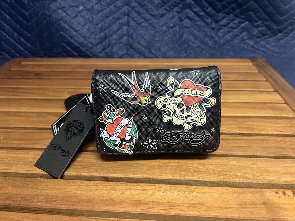 Ed Hardy Love Kills Slowly Crossbody Mini Wallet Purse Bag - Image 2 of 4