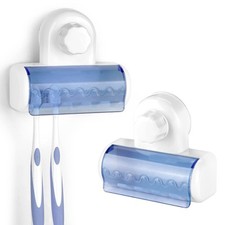 2 PCS Self Adhesive Toothbrush Holder with Cover for Bathroom, 5-Slot Wall Mo...