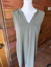 Michael Kors Olive Sleeveless Ruffle V-Neck Shift Dress Women’s XL EUC
