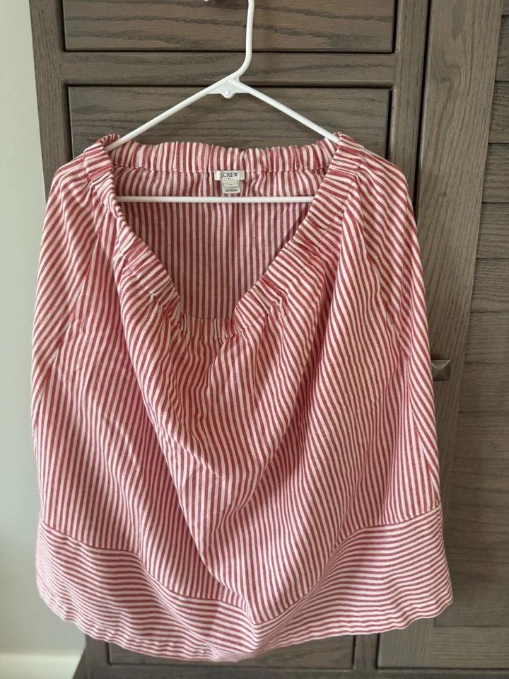 Falda J Crew Talla XL Poli Algodón Lino Rojo Blanco Rayas Bolsillos Foto 2 de 2