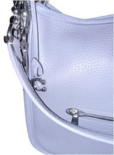 Coach Pebbled Grey Blue Shoulder Bag with Zipper Accent, Medium Designer