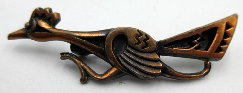 VTG old Copper tone metal ROADRUNNER bird Brooch Pin Fashion Costume Jewelry