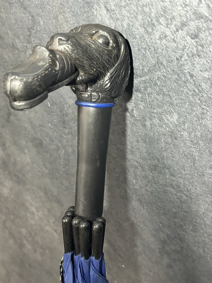 "Paraguas vintage de cebra azul con mango en boca para zapato para perro 34""" Foto 4 de 4